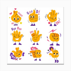 Characters With Positive Expressions Hand Gesture Canvas Print
