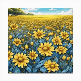Field Of Yellow Daisies 1 Canvas Print