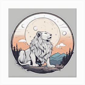 Sticker Art Design, Lion Howling To A Full Moon, Kawaii Illustration, White Background, Flat Colors, (2) Canvas Print