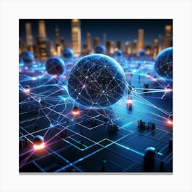 A Vast Network Of Interconnected Spheres Representing The Global Telecom And Finance Connectivity T (2) 2 Canvas Print