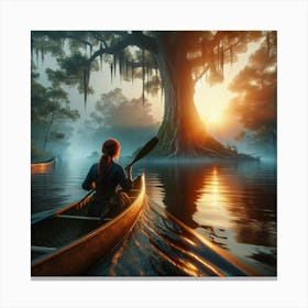 Woman In A Canoe Canvas Print