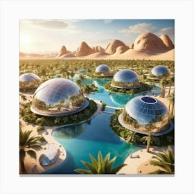 Desert Oasis With Futuristic Architecture Canvas Print