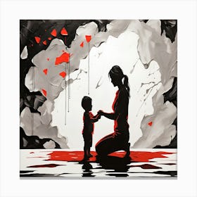 Mother and Child Love Sumi-e Ink Abstract Wall Art Print Canvas Print