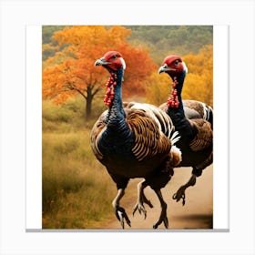 Two Turkeys Running Canvas Print