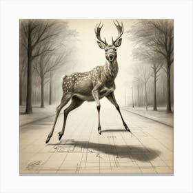 Deer In The Street Canvas Print