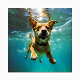 Dog Swimming Underwater Canvas Print