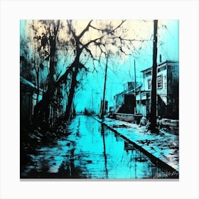 Litho On Paper -Town In Blue Canvas Print