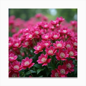 A Lush Garden Of Vibrant Fuchsia Flowers In Full Bloom Canvas Print