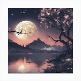 Full Moon Over Lake Canvas Print