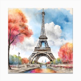 Watercolor Paris Eiffel Tower 2 Canvas Print