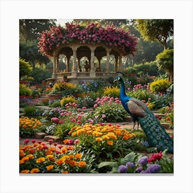 Peacock In The Garden 3 Canvas Print