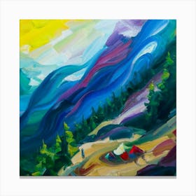 People camping in the middle of the mountains oil painting abstract painting art 9 Canvas Print
