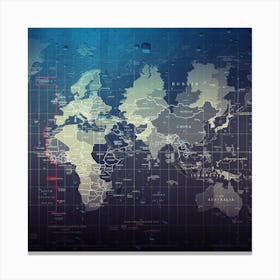 World Map Illustration Artwork Water Drops Digital Art Time Zones Canvas Print