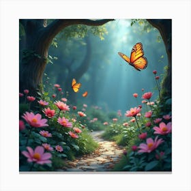 A Magical Garden With Talking Flowers And Floating, Glowing Butterflies 1 Canvas Print