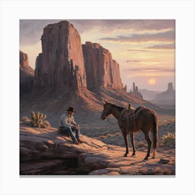 Cowboy At Sunset Canvas Print