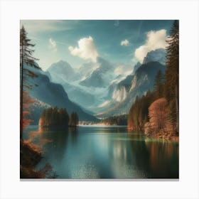Autumn Lake In The Mountains Canvas Print