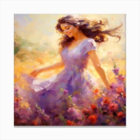 Girl In Purple Flowers Canvas Print