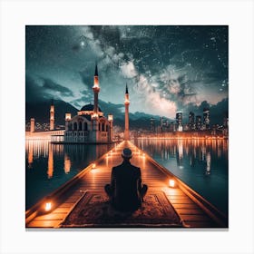 Muslim Man Praying At Night 1 Canvas Print