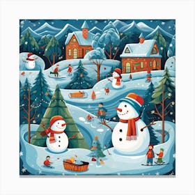 Snowman Village 4 Canvas Print