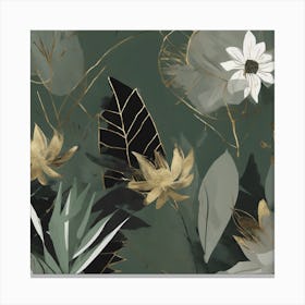 Gold And Green Floral Pattern Canvas Print