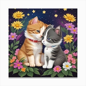 Two Kittens In Flowers2 Canvas Print