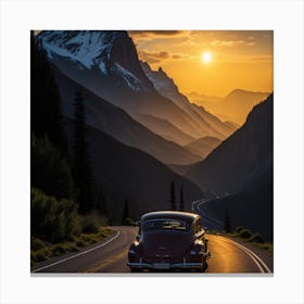 Old Car At Sunset Canvas Print