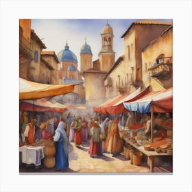 A Bustling Renaissance Market Square 2 Canvas Print