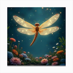 A Whimsical Dragonfly With Wings Of Sparkling, Translucent Light Hovering Over A Cosmic Garden Canvas Print