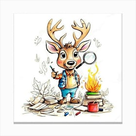 Deer With Magnifying Glass 9 Canvas Print