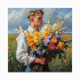 Boy With Flowers Canvas Print