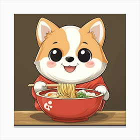 Corgi Eating Ramen Canvas Print