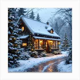 Christmas Cottage In The Snow Canvas Print