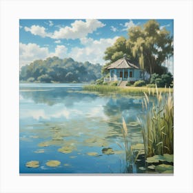 Dreamshaper V7 A Tranquil Lakeside Scene Where The Azure Water 0 Canvas Print