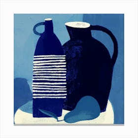 Blue Still Life With Jug And Fruit In Kitchen Square Canvas Print