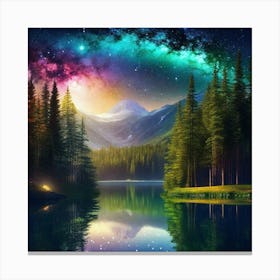 Night Sky Over Lake 18 Canvas Print