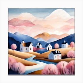 Minimalist Village Landscape Painting 10 Canvas Print
