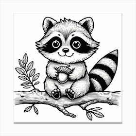 Line Art raccoon 4 Canvas Print