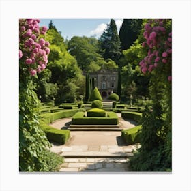 formal garden with some tree blossom Canvas Print