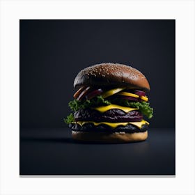 Burger On Black Background Canvas Print