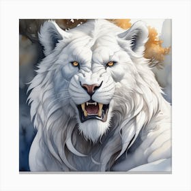 lion White Beast art Watercolor Photo Canvas Print