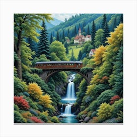 Train Over Waterfall 1 Canvas Print