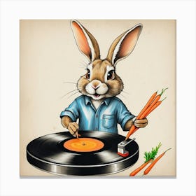 Rabbit Playing Record Canvas Print