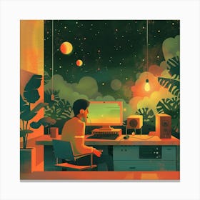 Man Working At His Computer 1 Canvas Print