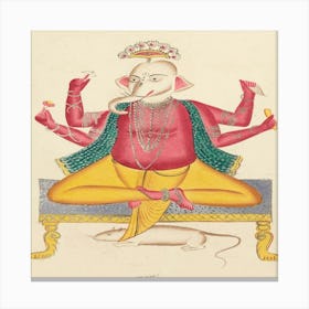 Ganesha Seated On Stool And Rat Mount During 19th Century Painting Canvas Print