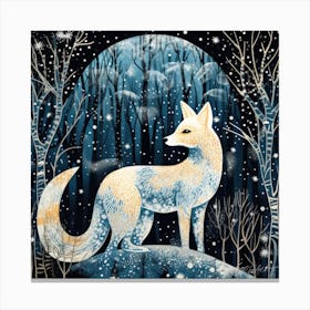 Fox In The Snow - Albino Fox Habitat Canvas Print