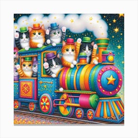 Steam Train with cats 3 Canvas Print