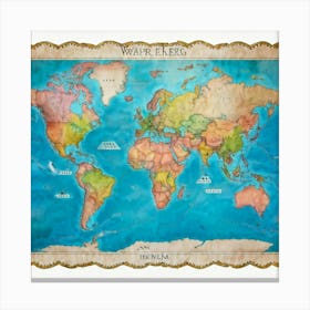 Detailed World Map Watercolor Style Continents And Oceans Outlined With Precision Geographic Land (2) Canvas Print