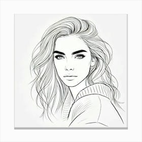 woman portrait drawing line art 5 Canvas Print