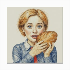 Girl With Bread Canvas Print