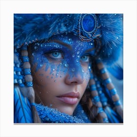 Beautiful Girl In Blue Feathers Canvas Print